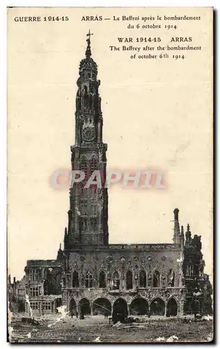 Cartes postales Arras Le Beffroi apres le bombardement Militaria