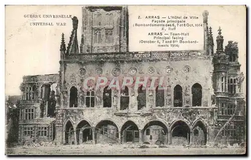 Cartes postales Arras l&#39Hotel de Ville Facade Principale Militaria