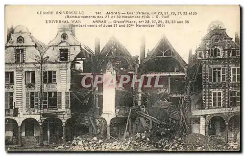 Cartes postales Arras Grand Place Bombardement Militaria