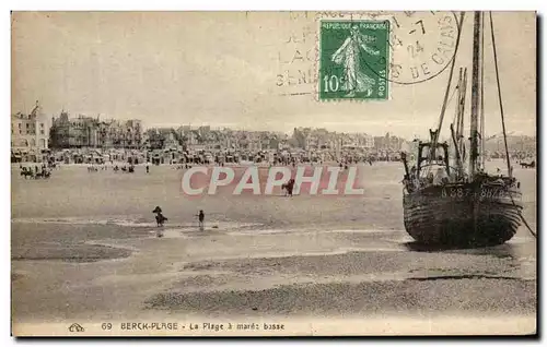 Cartes postales Berck Plage La Plage la Maree Basse Bateau