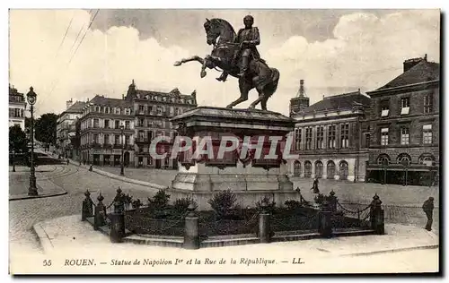 Cartes postales Rouen Statue de Napoleon 1er et la Rue de la Republique