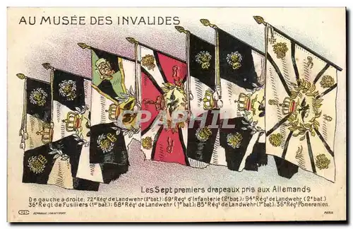 Cartes postales Au Musee Des Invalides Les Sept Premiers drapeaux Pris aux emands Militaria