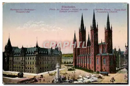 Cartes postales Wiesbaden Place du Marche Hotel de ville Temple principal