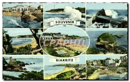 Ansichtskarte AK Souvenir Biarritz le casino Effet de vague Rocher de la vierge Le phare La grande plage