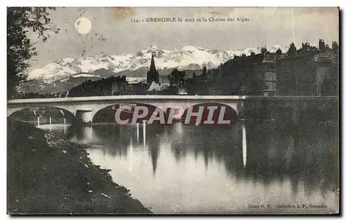 Cartes postales Grenoble La nuit et la Chaine des Alpes