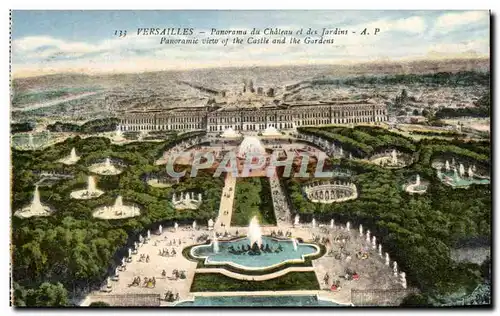 Cartes postales Versailles Panorama Du chateau Et Des Jardins