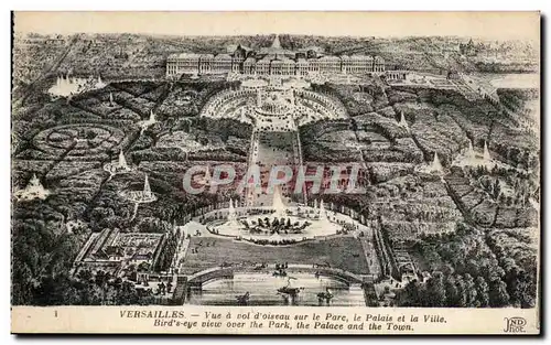 Cartes postales Versailles Vue A D&#39Oiseau Sur Le Parc Le Palais Et La Ville