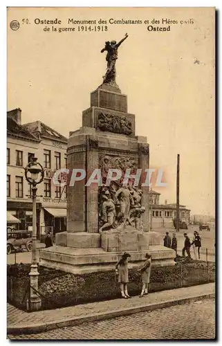 Cartes postales Ostende Monument des Combattants et des Heros Militaria