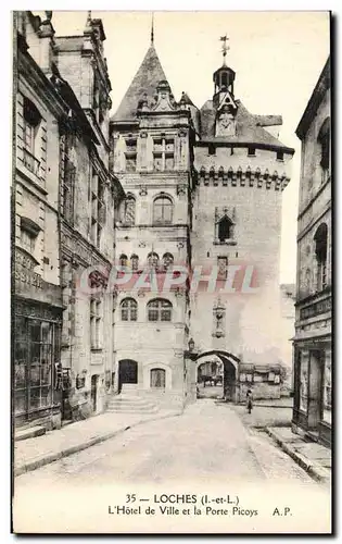 Ansichtskarte AK Loches L&#39Hotel de Ville et la Porte Picoys