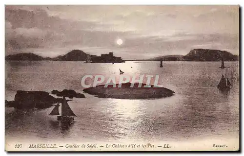 Ansichtskarte AK Marseille Coucher de Soleil Le Chateau d&#39If et les Iles