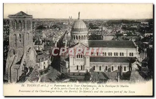 Cartes postales Tours Panorama De La Tour Charlemagne De La Basilique St Martin Et De La Partie Ouest De La Vill