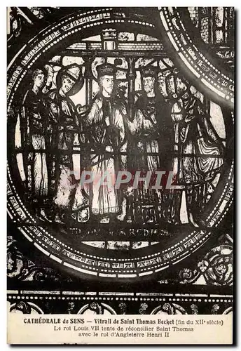 Cartes postales Cathedrale de Sens Vitrail de Saint Thomas avec le roi d'Angleterre Henri II