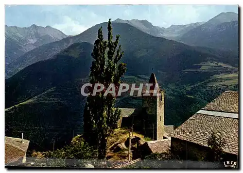 Cartes postales La Cerdagne Trancaise Le Clocher de Sauto Au Fond la Chaine des Pyrenees