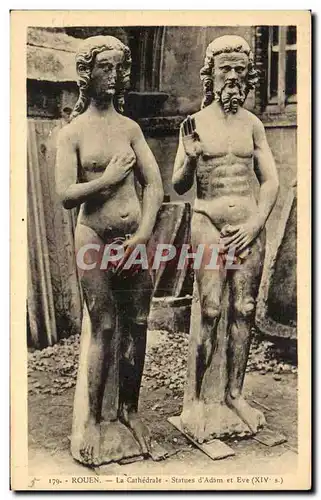 Ansichtskarte AK Rouen La Cathedrale Statues d&#39Adam et Eve