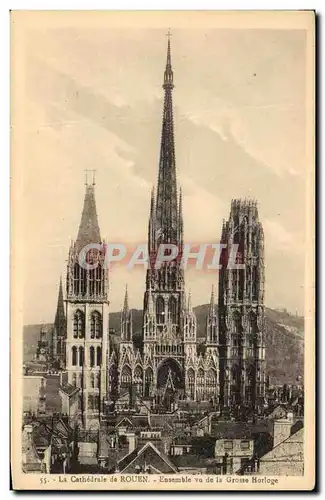 Cartes postales Rouen La Cathedrale de Ensemble Vu de La Grosse Horloge