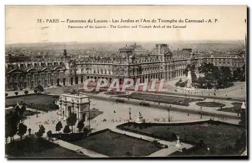 Ansichtskarte AK Paris Panorama du Louvre Les Jardins et l&#39Arc de Triomphe du Carrousel