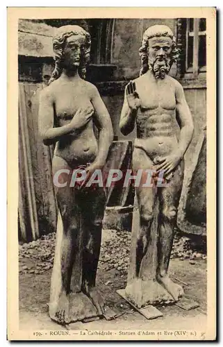 Ansichtskarte AK Rouen La cathedrale Statues d&#39Adam et Eve