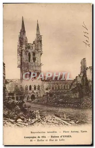 Ansichtskarte AK Campagne de Ruines d&#39ypres Halles et rue de Lille Militaria