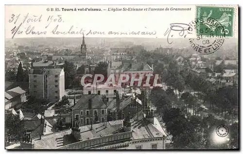 Cartes postales Tours a Vol d&#39oiseau L&#39Eglise St Etienne Et l&#39avenue de Grammont