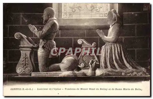 Cartes postales Gizeux Interieur De l&#39Eglise Tombeau De Messir Rene Du Bellay Et De Dame Marie Du Bellay et d