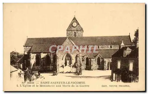 Cartes postales Saint Sauveur Le Vicomte L&#39Eglise et le Monument aux Morts de la Guerre Militaria