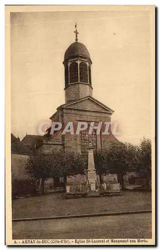 Cartes postales Arnay le Duc Eglise St laurent et Monument aux Morts Militaria