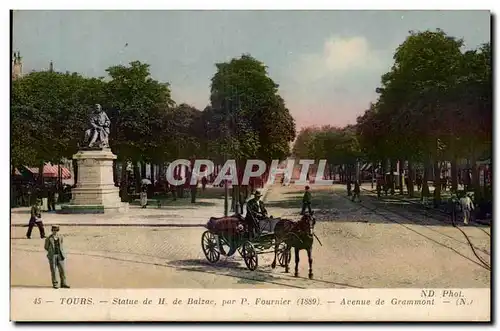 Cartes postales Tours Statue de Balzoc par Fournier Avenue de Grammont