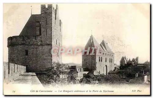 Cartes postales Cite de Carcassonne les Remparts exterieurs et la Porte de Narbonne