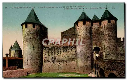 Ansichtskarte AK Carcassonne Le Chateau Et la Tour De la Justice The Castle And The Justice Towse