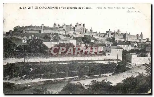 Cartes postales La Cite de Carcassonne Vue Generale de I&#39Ouest Prise du Pont Vieux sur I&#39Aude