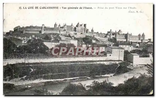Cartes postales La Cite de Carcassonne Vue Generale de I'Ouest Prise du Pont Vieux sur I'Aude