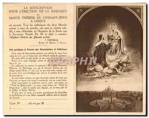 Cartes postales La Souscription Pour L&#39erection De La Basilique