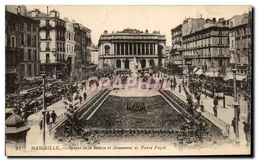 Ansichtskarte AK Marseille Square de la Bourse et Monument de Pierre Puget