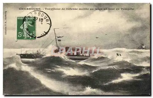 Cartes postales Cherbourg Torpilleur de Defense mobile au lavge un jour de Tempete