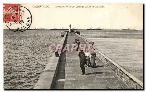 Ansichtskarte AK Cherbourg Perspective de la Grande Jetee et la Rade Bateaux