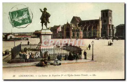 Ansichtskarte AK Cherbourg La Statue de Napoleon 1er et l&#39Eglise Sainte Trinite