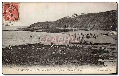 Cartes postales Granville Le Plage et le Rocher des Anglais a l&#39Heure des Bains