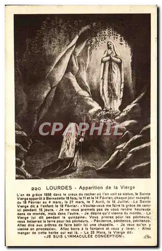 Cartes postales Lourdes Apparition De La Vierge