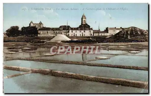 Cartes postales Noirmoutier Les Marais Salants A l'arriere Plan Le chateau Et l'Eglise