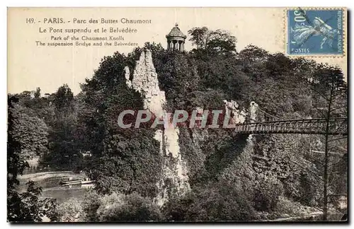 Cartes postales Paris Parc des Buttes Chaumont Le Pont suspendu et le Belvedere