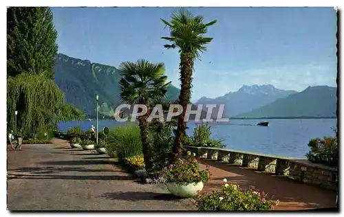 Cartes postales Montreux Le quai et les Dents du Midi