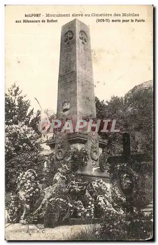 Cartes postales Belfort Monument eleve au Cimetiere des mobiles Aux Defenseurs de Belfort Militaria