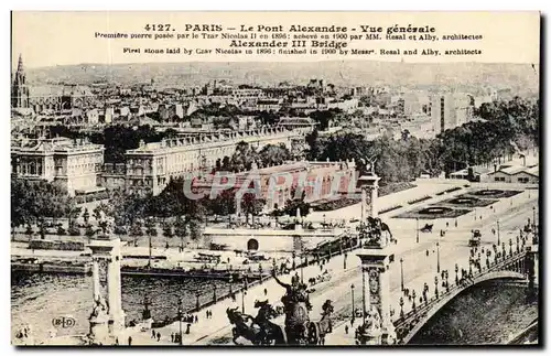 Cartes postales Paris Le Pont Alexandre Vue Generale Premiire Pierre Posee Par Le Tzar Nicolas II