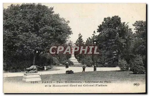 Cartes postales Paris Parc Montsouris Interieur Du Parc Et Le Monument Eleve au Colonel Flatters