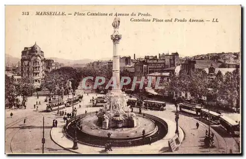 Cartes postales Marsellie Place Castellane et Avenue du Prado Castellano Place And Prado Avenue