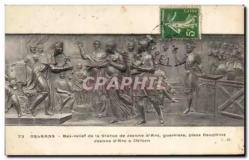 Ansichtskarte AK Orleans Bas relief de la Statue de Jeanne d&#39Arc guerriere Place Dauphine Jeanne d&#39Arc a Ch