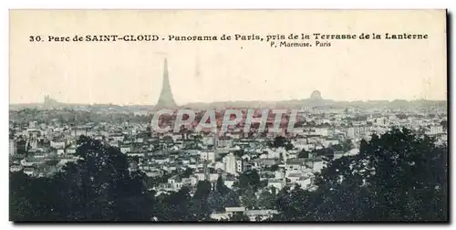 Cartes postales Parc de Saint Cloud Panorama de Paris pris de la Terrasse de la Lanterne Tour Eiffel