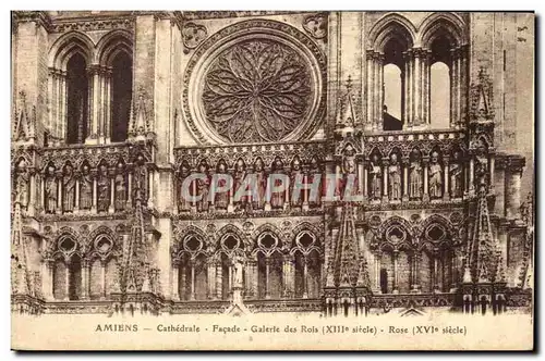 Cartes postales Amiens Cathedrale Facade Galerie Des Rois Rose