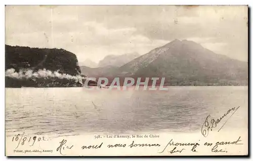 Ansichtskarte AK Lac D&#39Annecy Le Roc De Chere Bateau