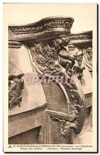 Cartes postales St Bertrand de Comminges La Cathedrale Detail des Stalles Parclose Homme accroupi